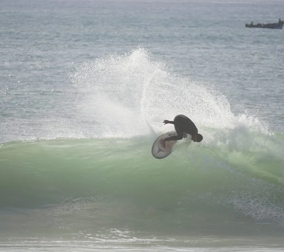 Jamal surfing a clean Taghazout Bay wave